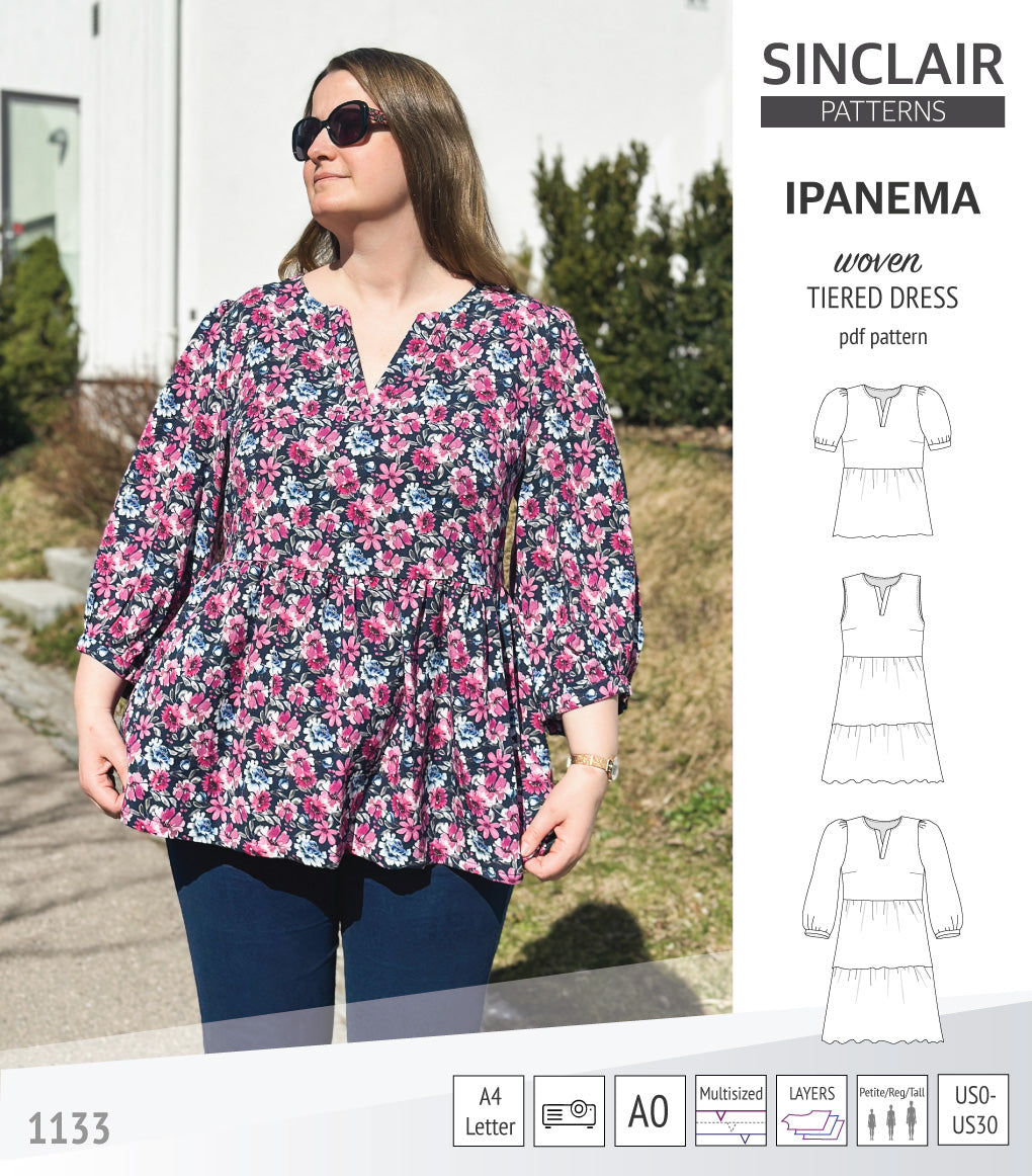 Ipanema tiered woven top and dress with a placket (PDF) Sinclair Patterns Ipanema tiered woven top and dress with a placket (PDF) Sinclair Patterns