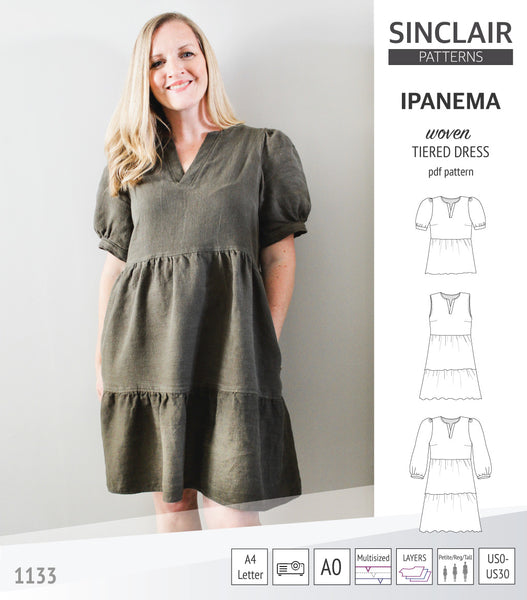 Ipanema tiered woven top and dress with a placket (PDF) - Sinclair Patterns