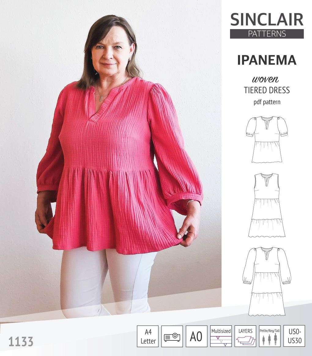 Ipanema tiered woven top and dress with a placket (PDF) Sinclair Patterns Ipanema tiered woven top and dress with a placket (PDF) Sinclair Patterns