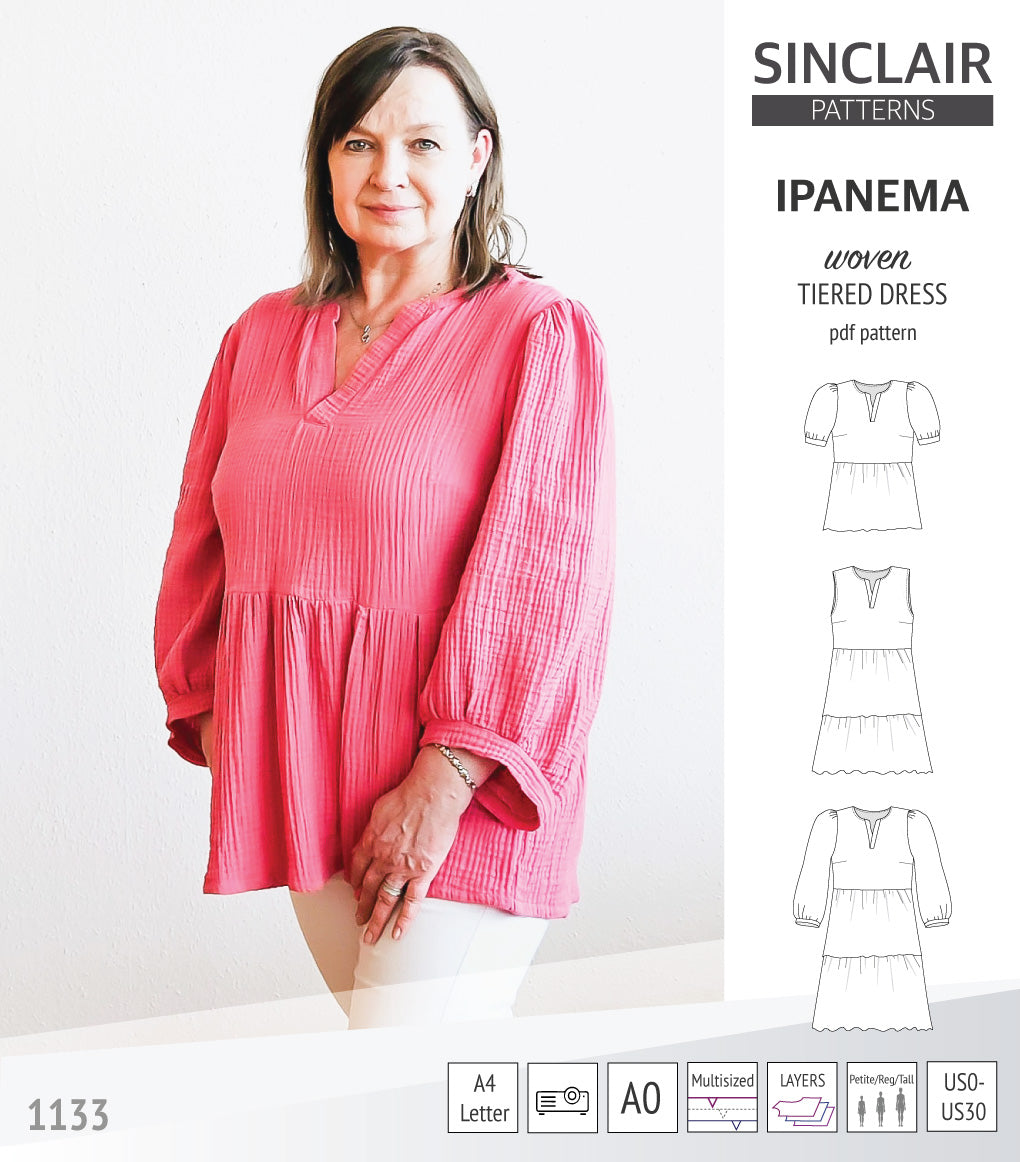 Ipanema tiered woven top and dress with a placket (PDF) Sinclair Patterns Ipanema tiered woven top and dress with a placket (PDF) Sinclair Patterns