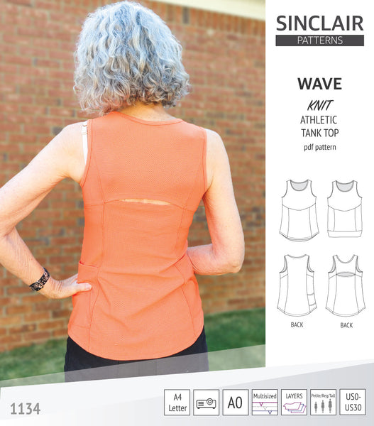 Wave fitted athletic knit tank top with waistline shaping and 