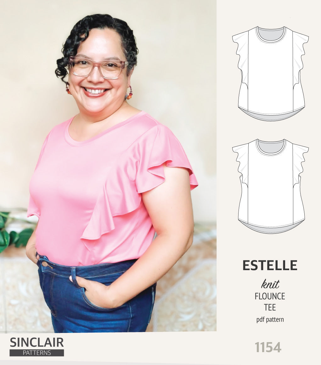 Estelle knit tee with over-shoulder flounce (PDF) – Sinclair Patterns