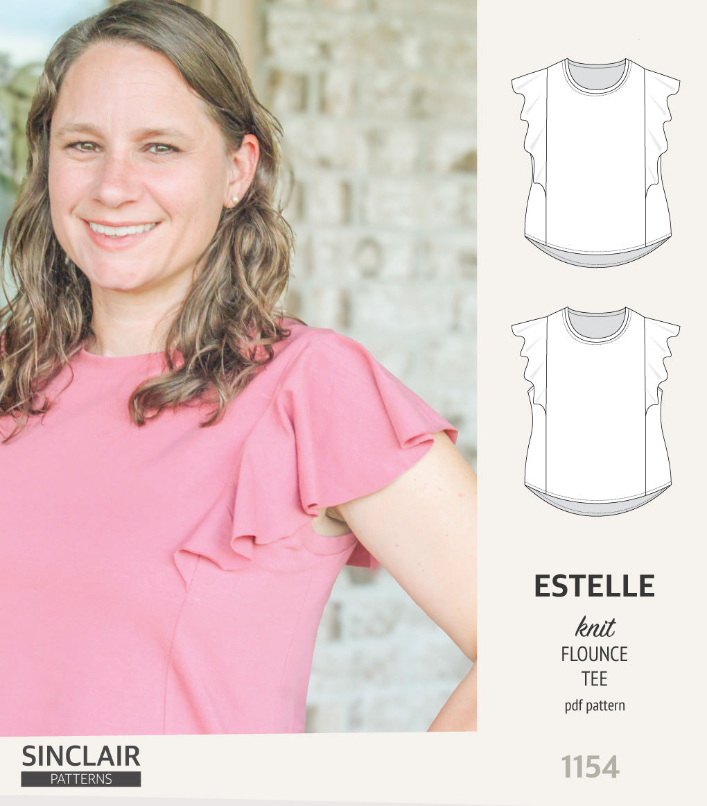Estelle knit tee with over-shoulder flounce (PDF) – Sinclair Patterns