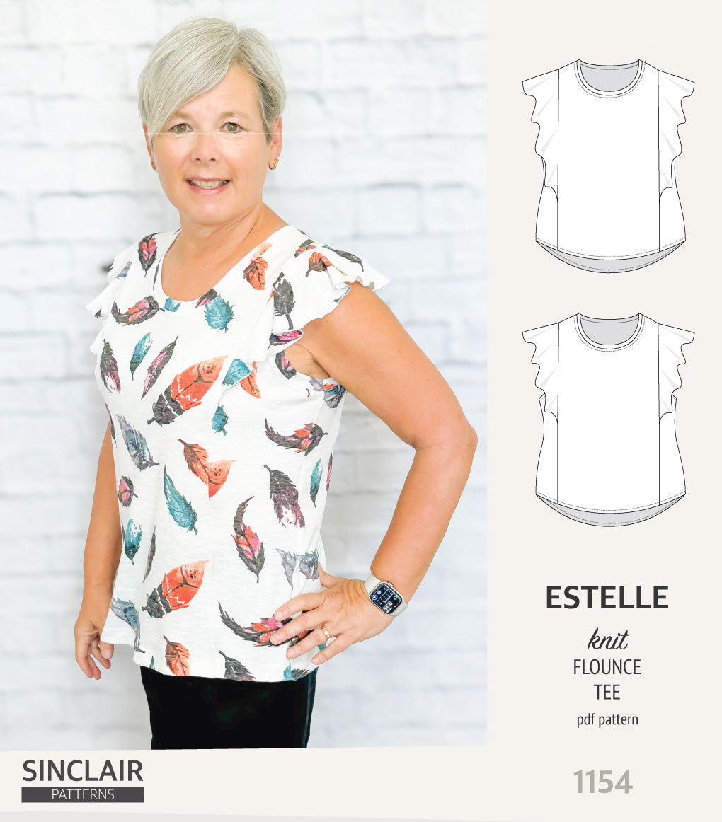 Estelle knit tee with over-shoulder flounce (PDF) – Sinclair Patterns