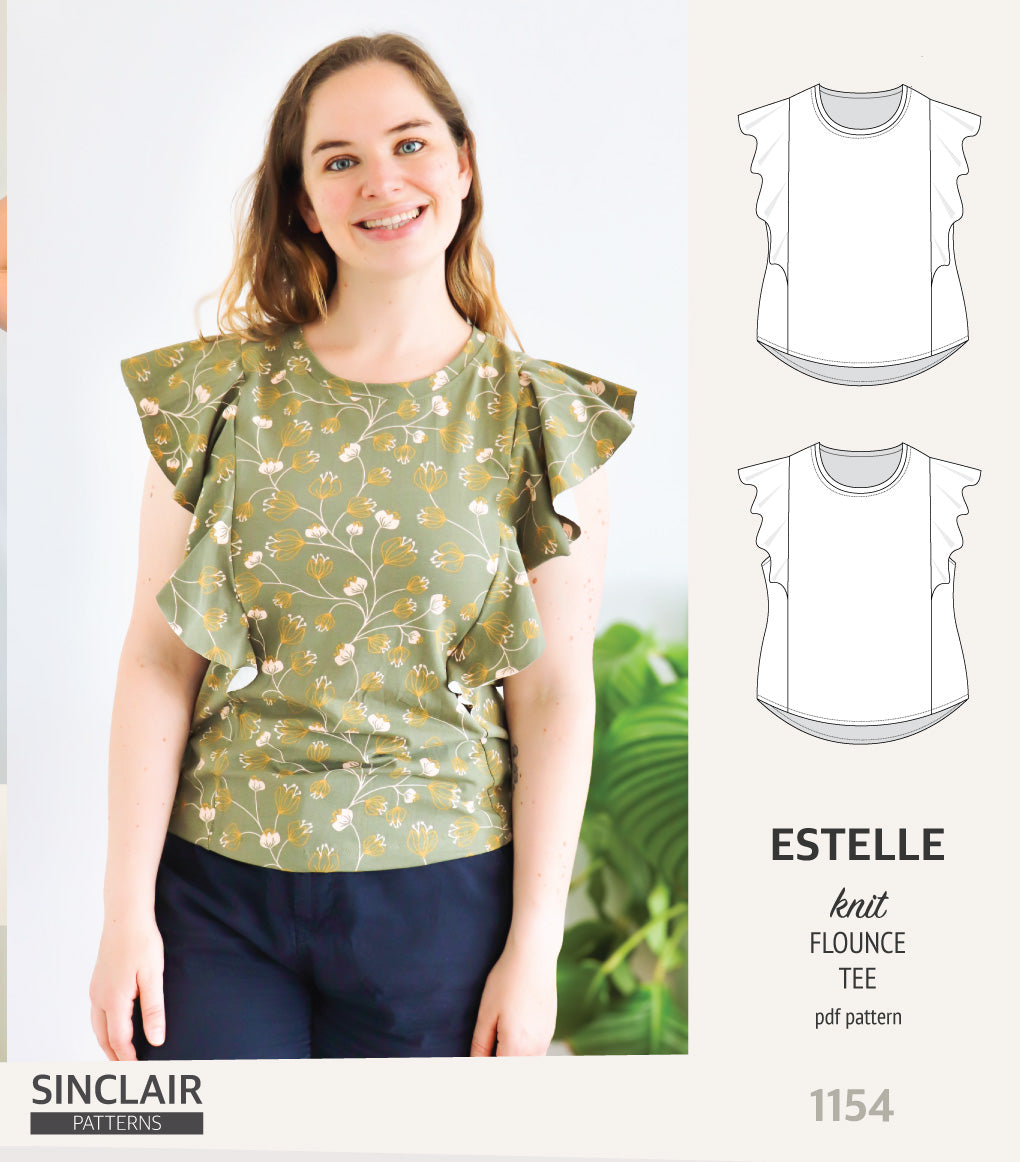 Estelle knit tee with over-shoulder flounce (PDF) – Sinclair Patterns