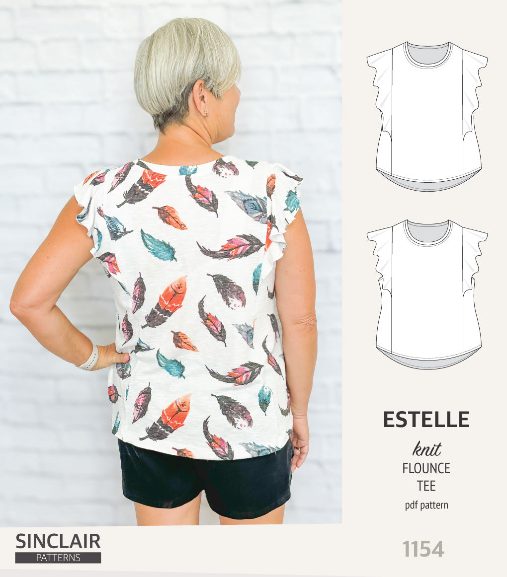 Estelle knit tee with over-shoulder flounce (PDF) – Sinclair Patterns