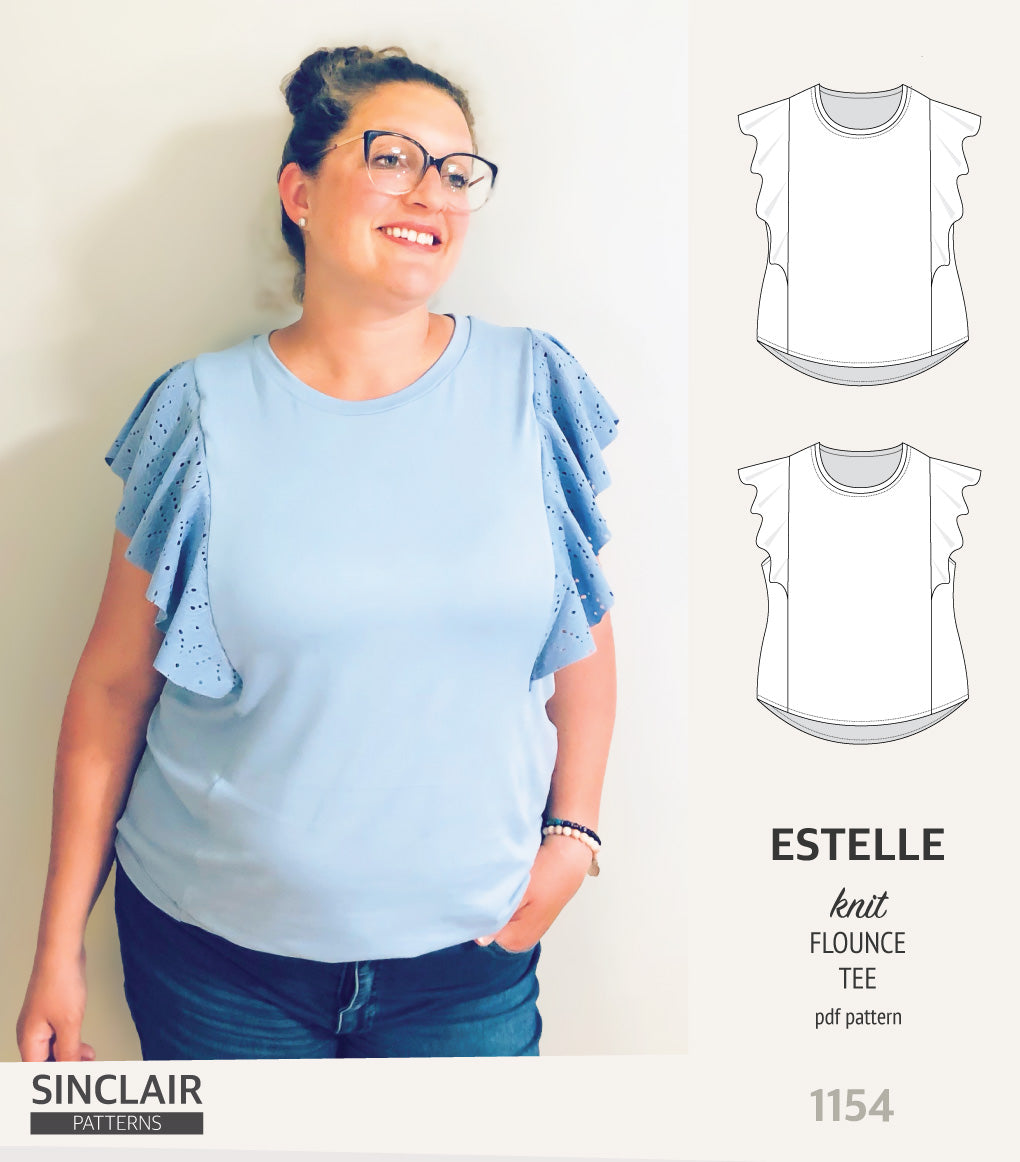 Estelle knit tee with over-shoulder flounce (PDF) – Sinclair Patterns