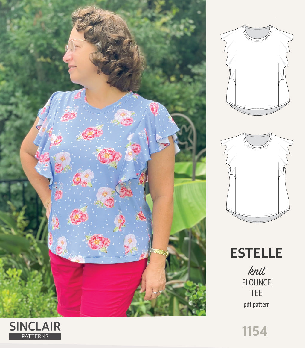 Estelle knit tee with over-shoulder flounce (PDF) – Sinclair Patterns