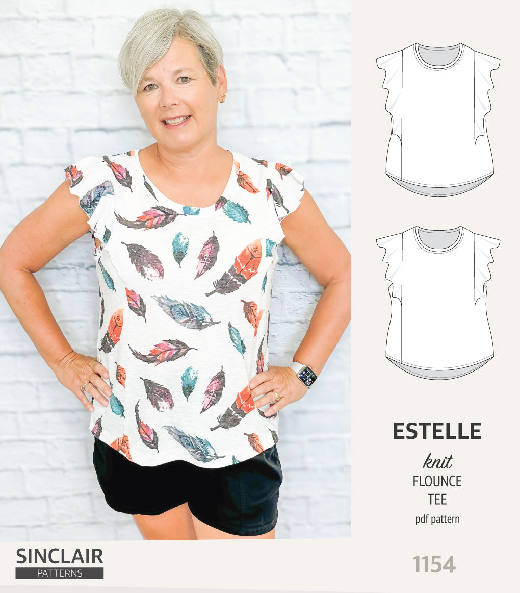 Estelle knit tee with over-shoulder flounce (PDF) – Sinclair Patterns