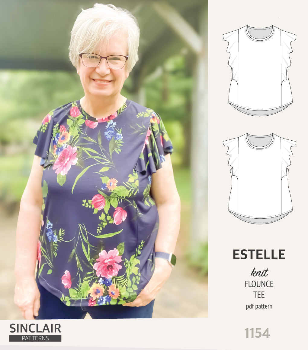 Estelle knit tee with over-shoulder flounce (PDF) – Sinclair Patterns