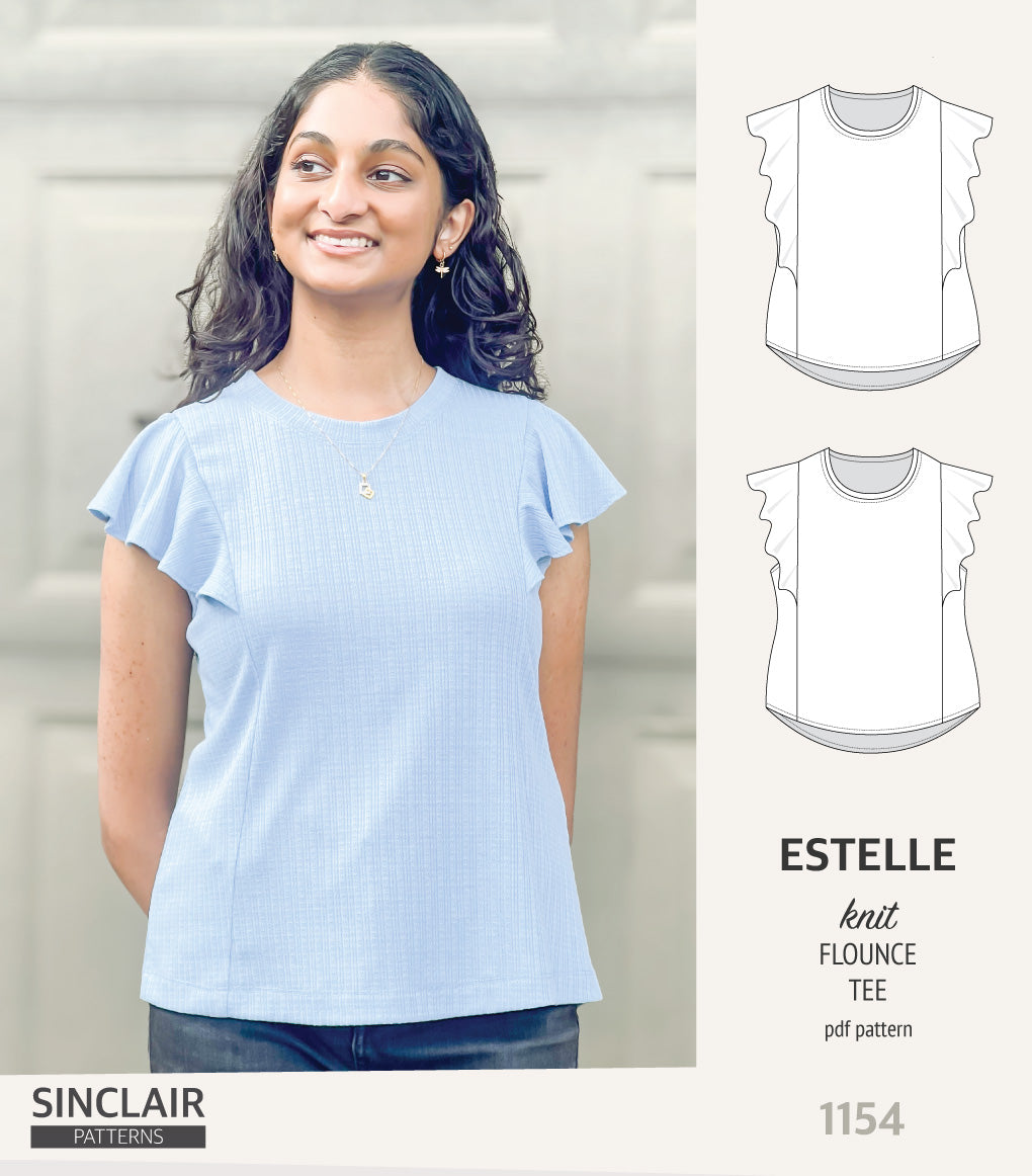 Estelle knit tee with over-shoulder flounce (PDF) – Sinclair Patterns