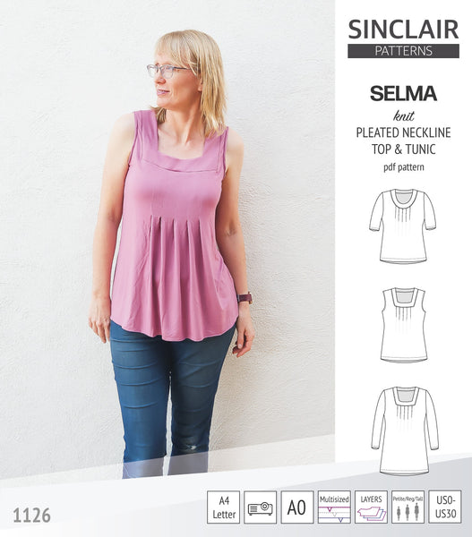 Selma knit top with round and square neckline options (PDF sewing