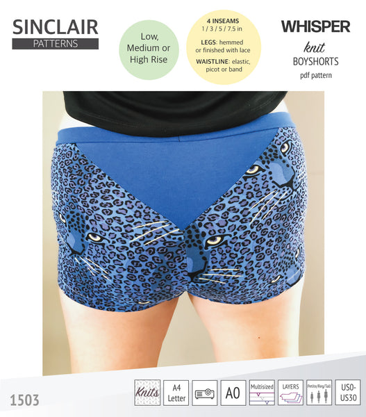Whisper no front seam long gusset boyshorts for women pdf sewing