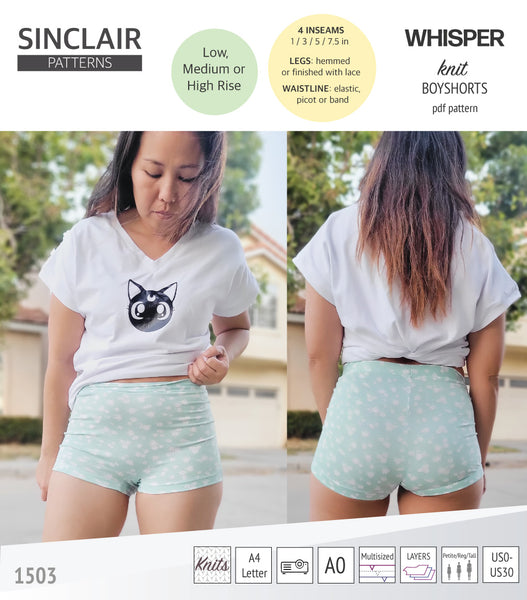 forfremmelse propel Koge Whisper no front seam long gusset boyshorts for women pdf sewing pattern  for women (PDF) - Sinclair Patterns