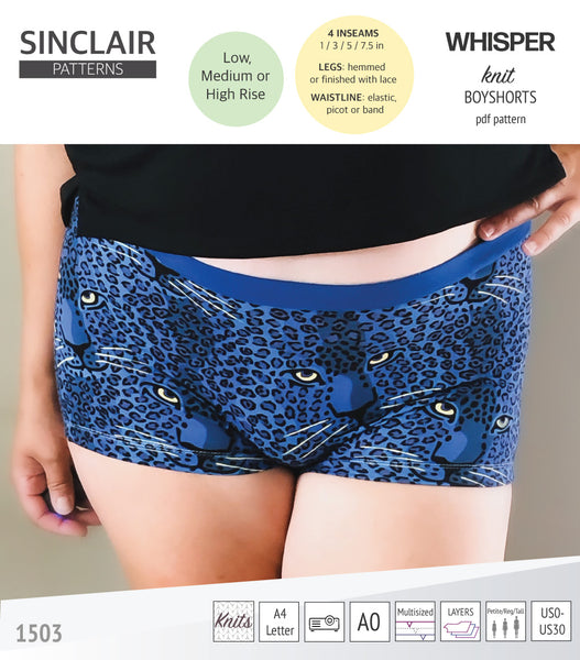 Whisper no front seam long gusset boyshorts for women pdf sewing pattern  for women (PDF) - Sinclair Patterns