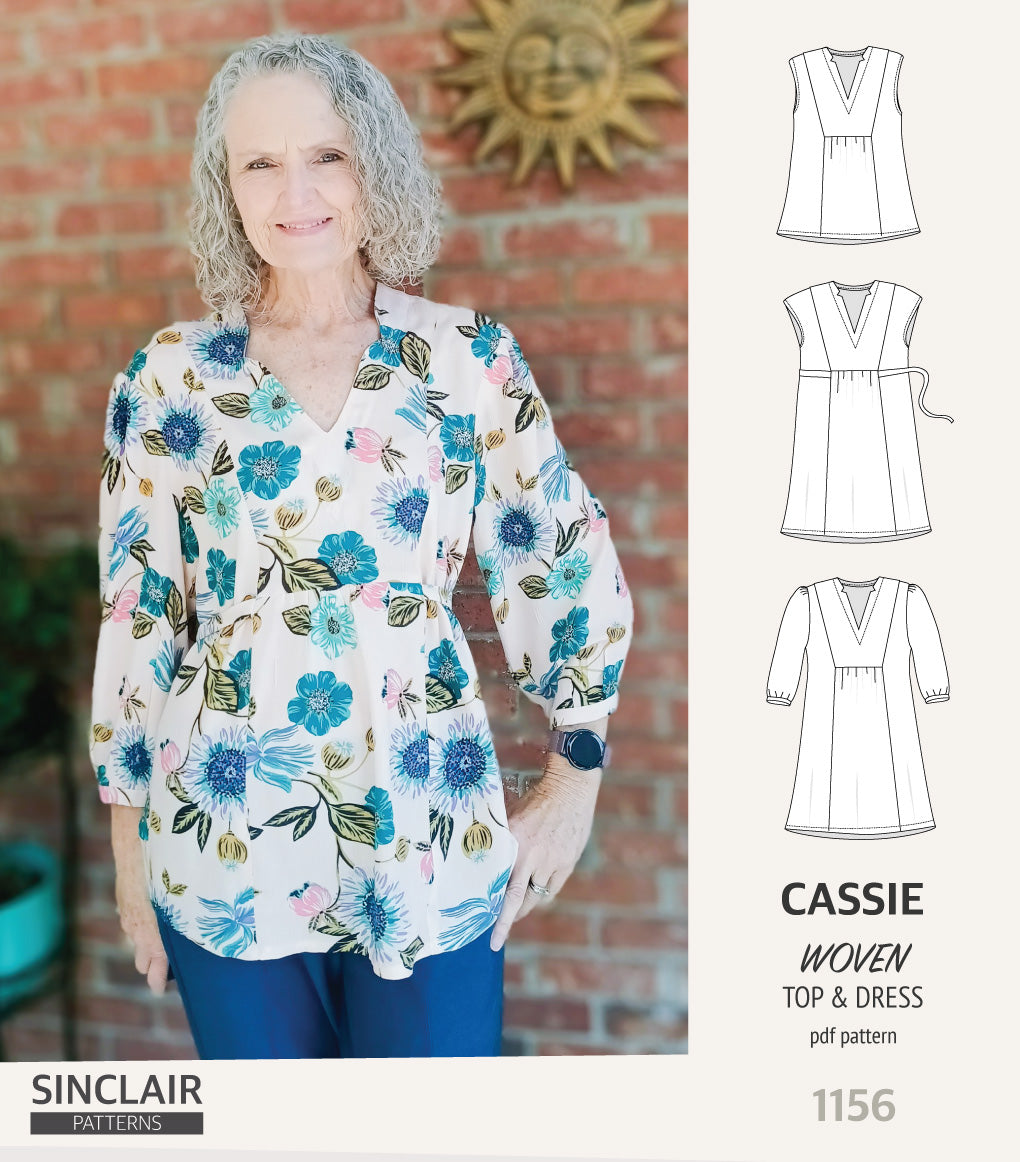 Cassie V neckline woven top and dress with a yoke and notched collar ...