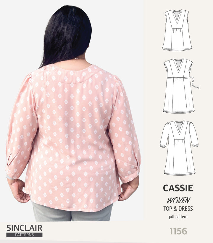 Cassie V neckline woven top and dress with a yoke and notched collar ...