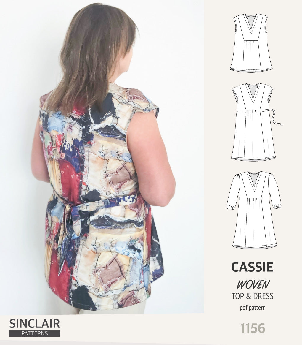 Cassie V neckline top and dress for woven fabrics (PDF)