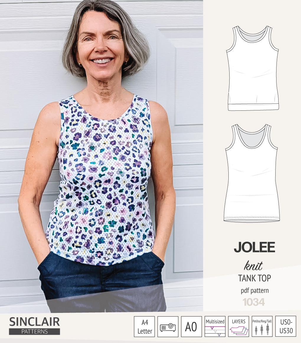 Jolee knit longline tank top sewing pattern (PDF) – Sinclair Patterns