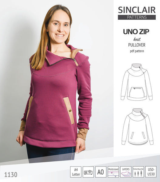 Uno zip pullover with a zipper or a snap button placket (pdf sewing ...
