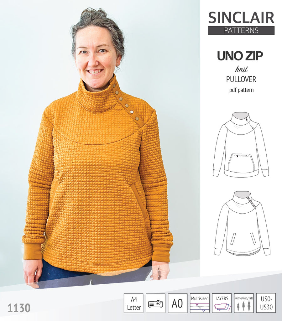 Uno zip pullover with a zipper or a snap button placket (pdf sewing ...
