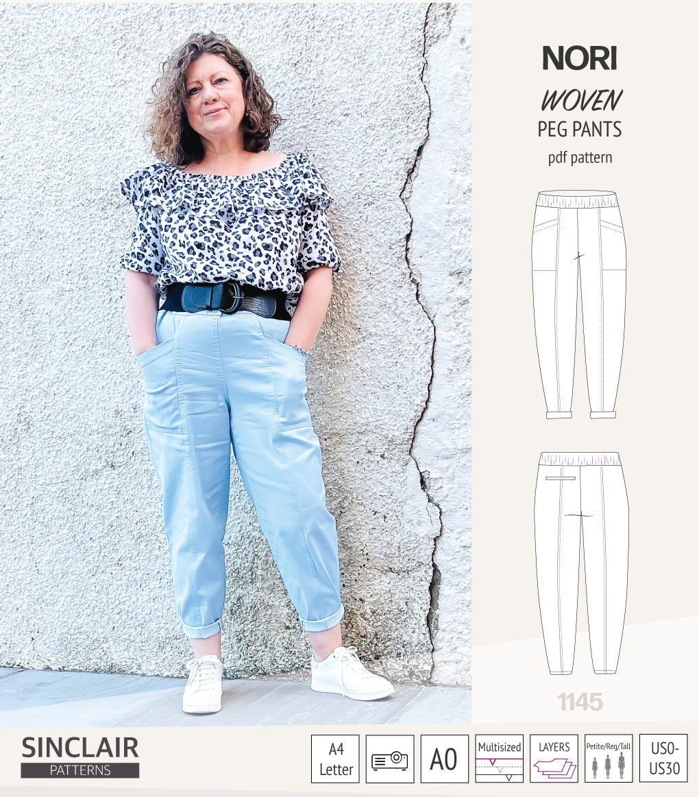 Nori peg/barrel style pants with pockets (pdf sewing pattern