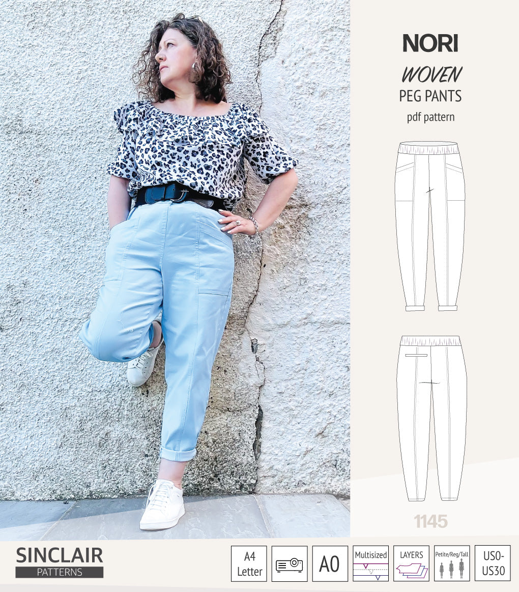 Nori peg/barrel style pants with pockets (pdf sewing pattern