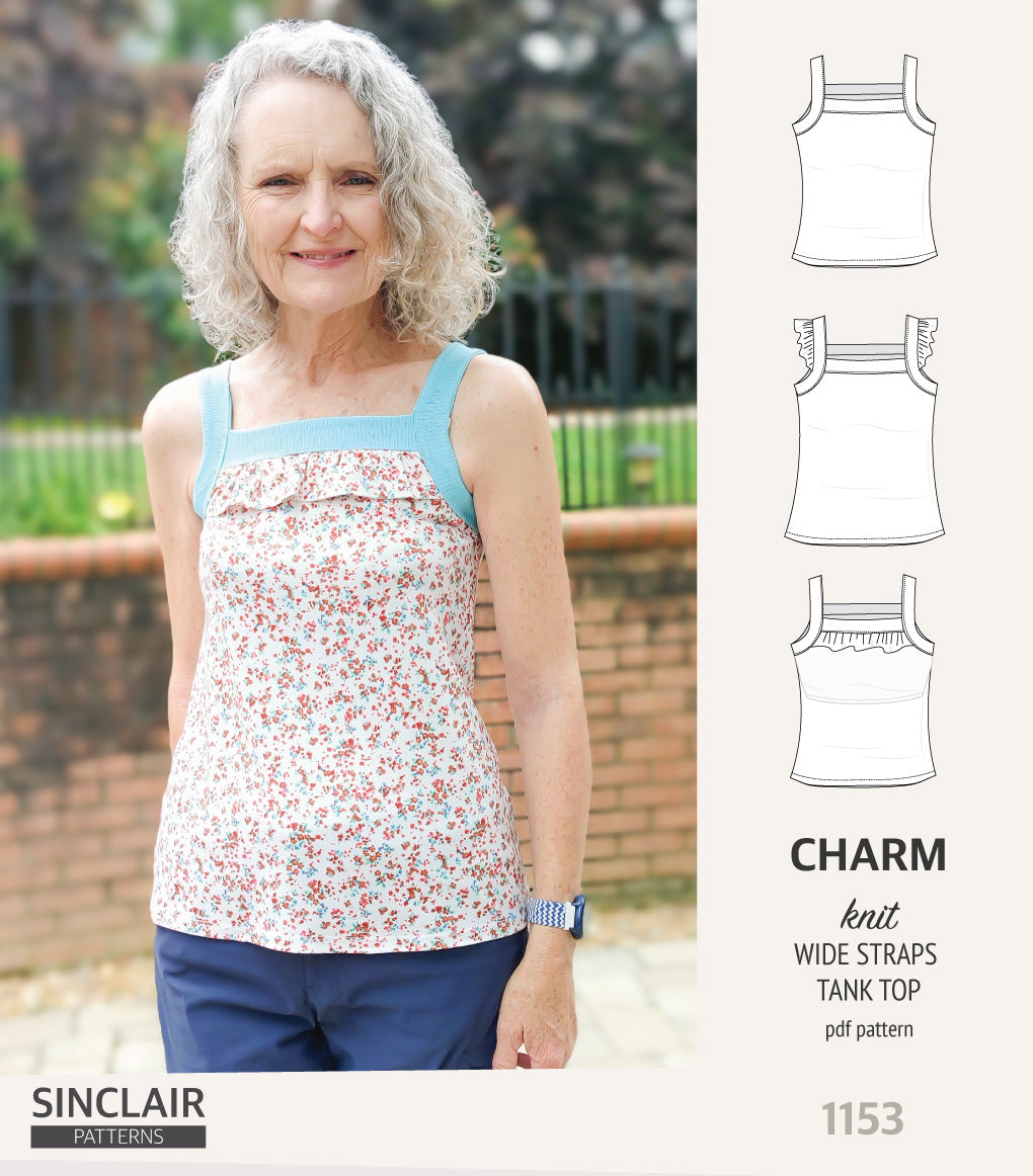 Charm wide straps tank top with optional ruffles (PDF) – Sinclair Patterns