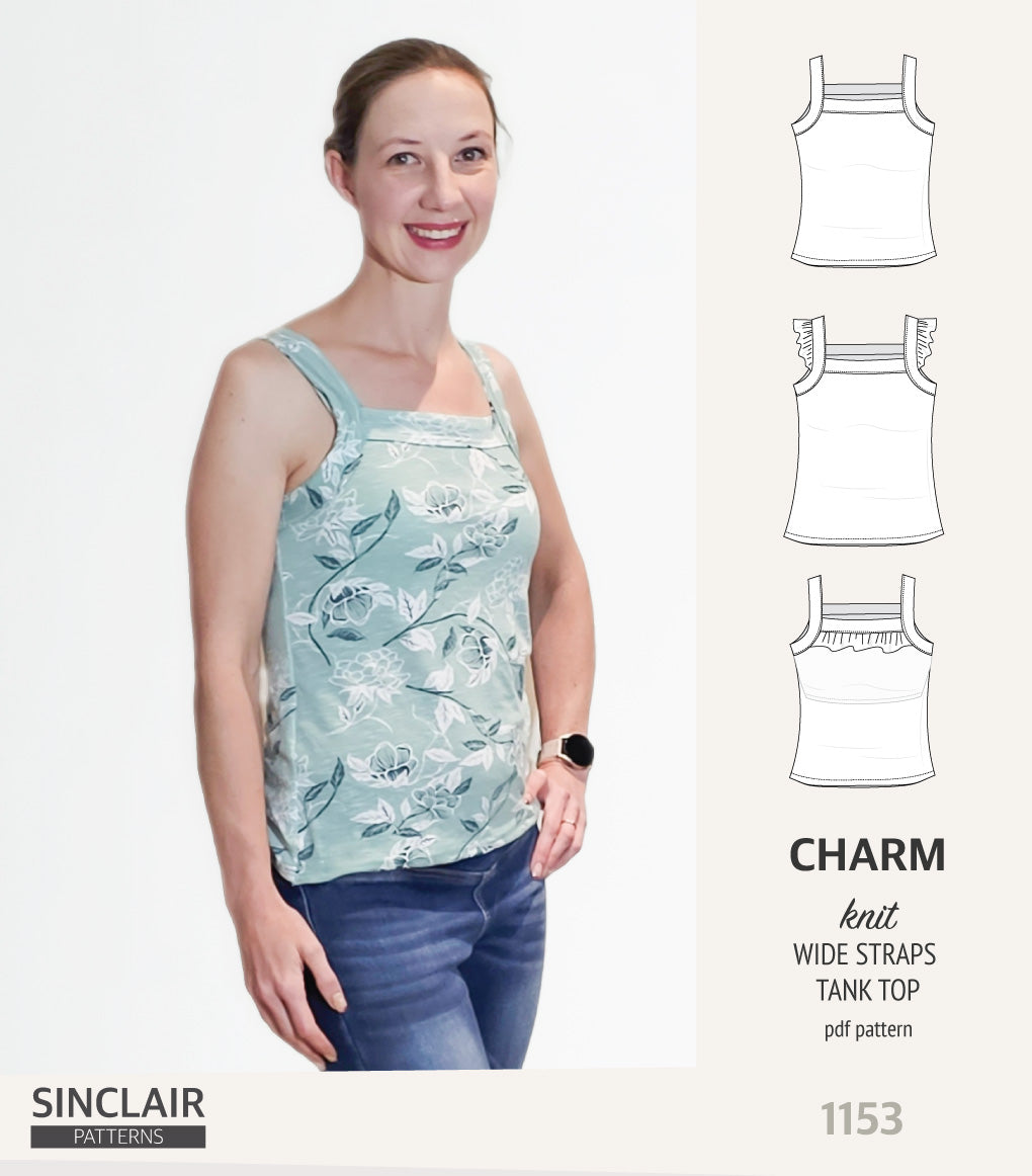 Charm wide straps tank top with optional ruffles (PDF) – Sinclair