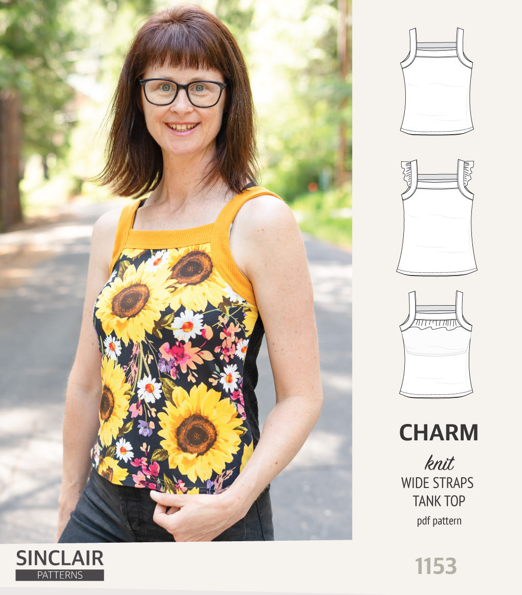 Charm wide straps tank top with optional ruffles (PDF) – Sinclair Patterns