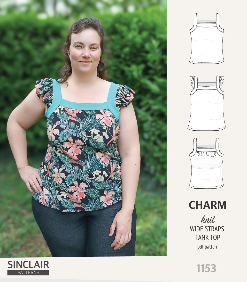 Charm wide straps tank top with optional ruffles (PDF) – Sinclair Patterns
