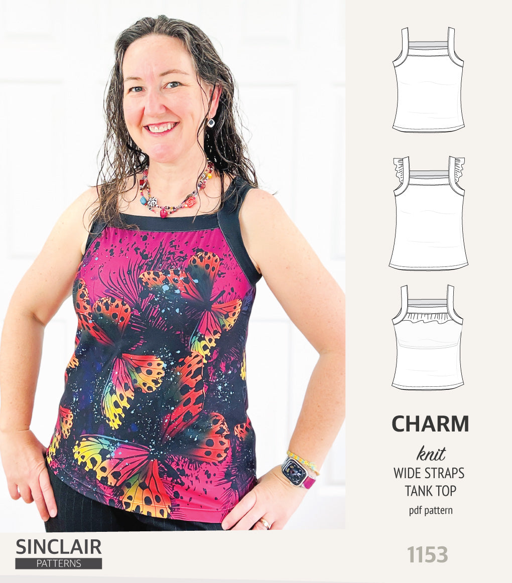 Charm wide straps tank top with optional ruffles (PDF