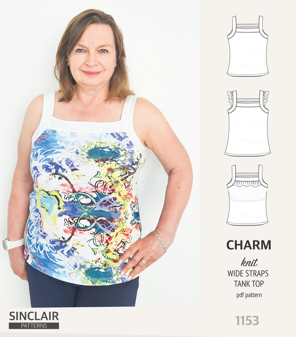 Tank Top Ruffle Pattern Charm wide straps tank top with optional ruffles (PDF) – Sinclair Patterns