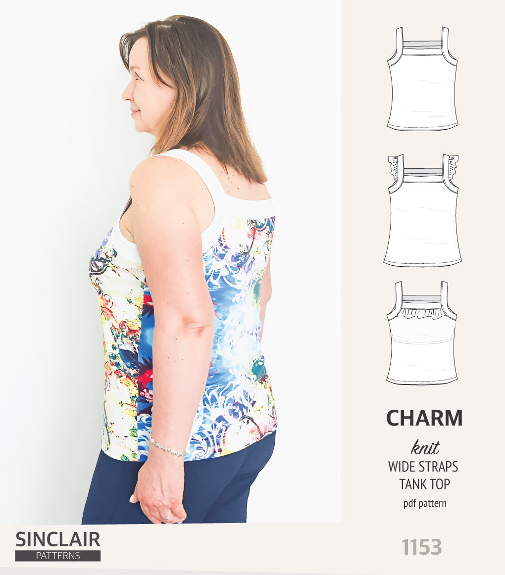 Charm wide straps tank top with optional ruffles (PDF) – Sinclair