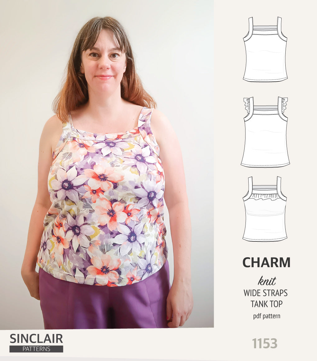Charm wide straps tank top with optional ruffles (PDF) – Sinclair Patterns