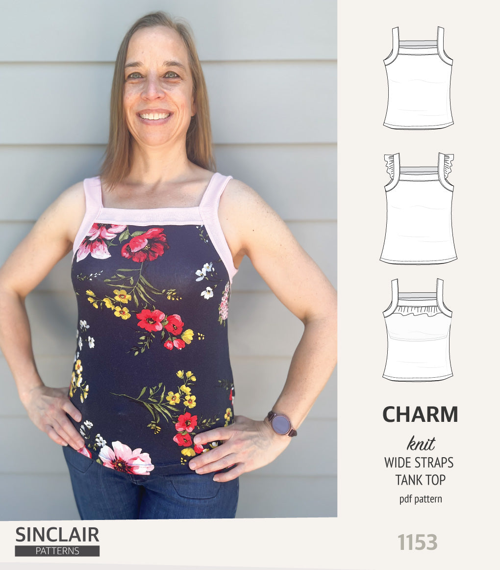 Charm wide straps tank top with optional ruffles (PDF) – Sinclair Patterns