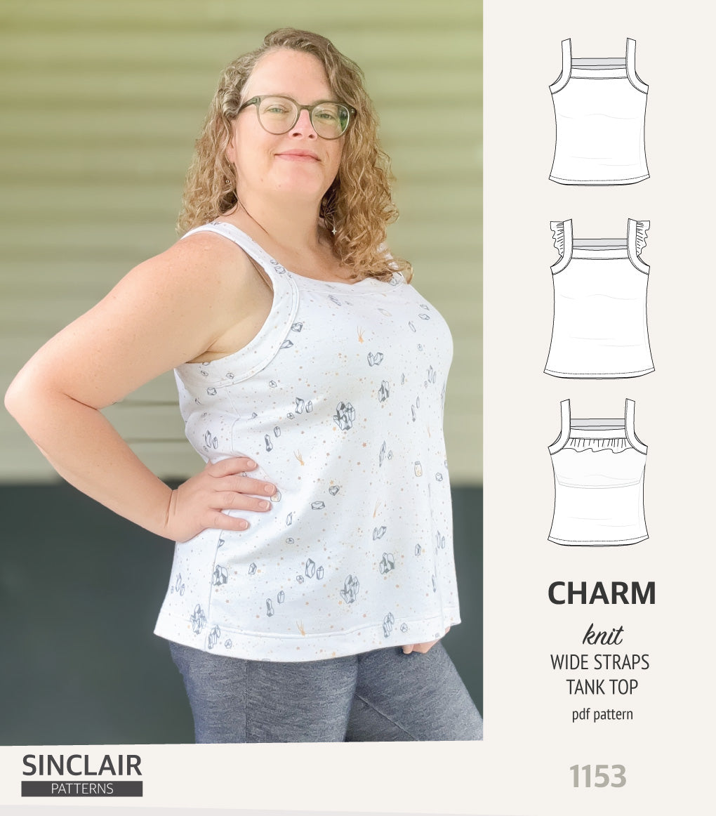 Charm wide straps tank top with optional ruffles (PDF) – Sinclair Patterns