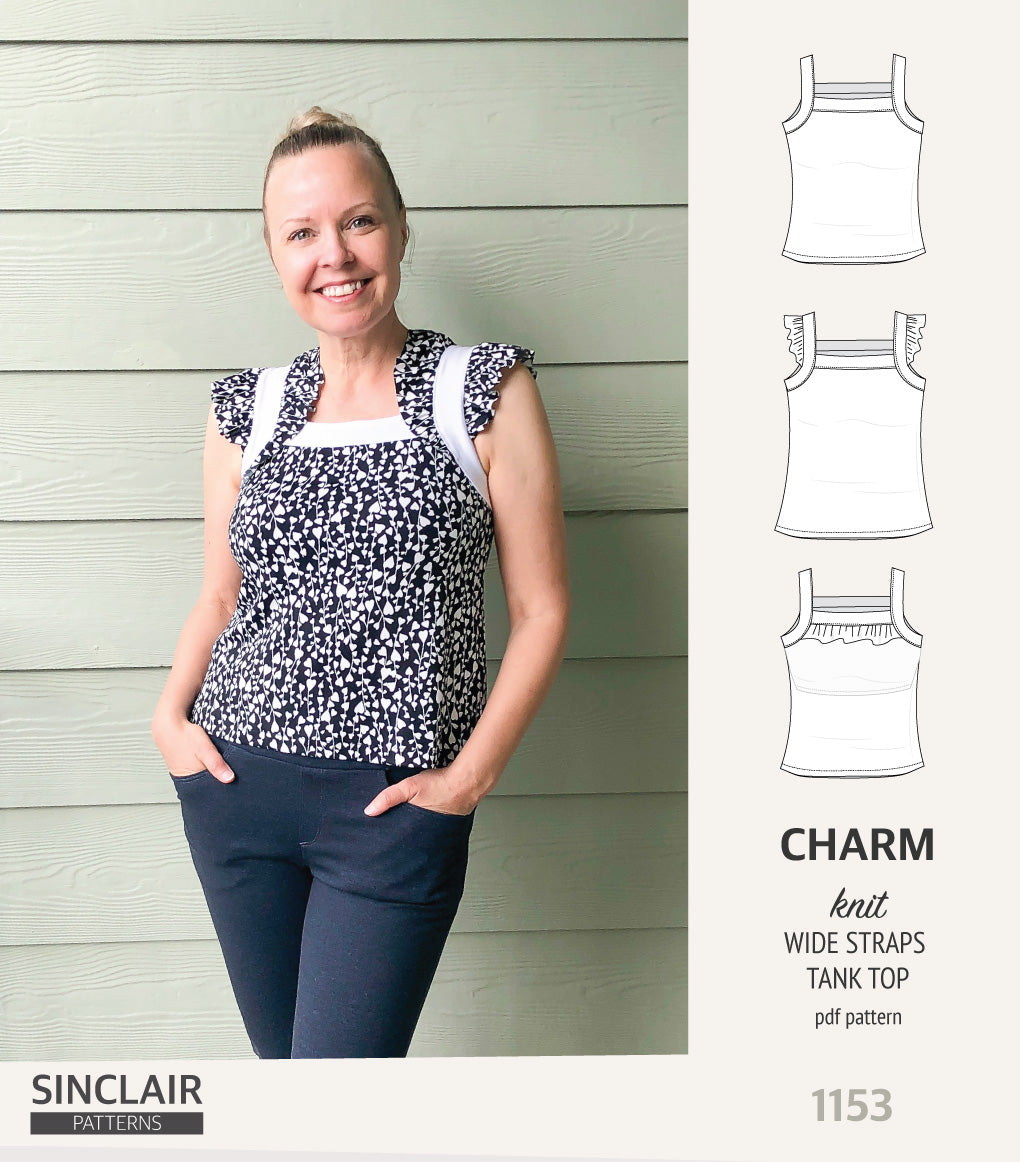 Charm wide straps tank top with optional ruffles (PDF) – Sinclair Patterns