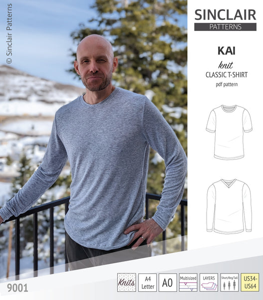 Men's crew neck long sleeve T shirt – free PDF sewing pattern