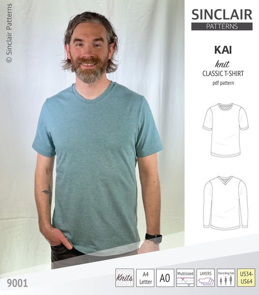 Kai semi fitted crew neck t-shirt for men (PDF) - Sinclair Patterns
