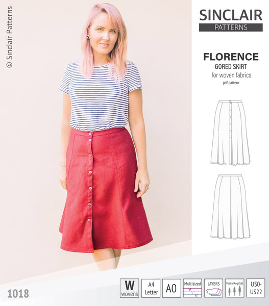 Florence woven gored skirt with buttons/zipper (PDF) - Sinclair Patterns