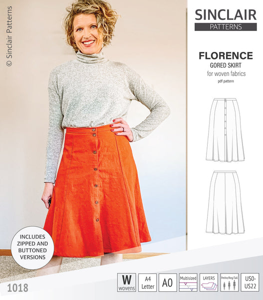 Florence woven gored skirt with buttons/zipper (PDF) - Sinclair Patterns