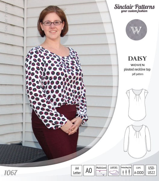 Daisy woven blouse with pleated neckline and petal/long sleeves (PDF) -  Sinclair Patterns