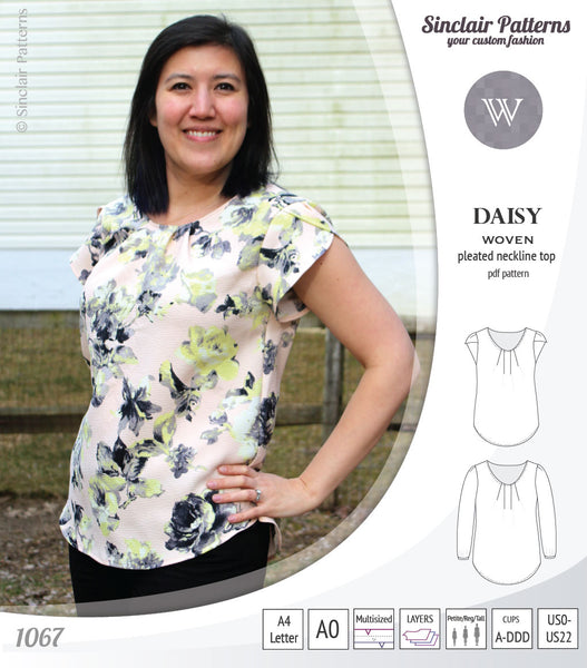 Daisy woven blouse with pleated neckline and petal/long sleeves (PDF) -  Sinclair Patterns