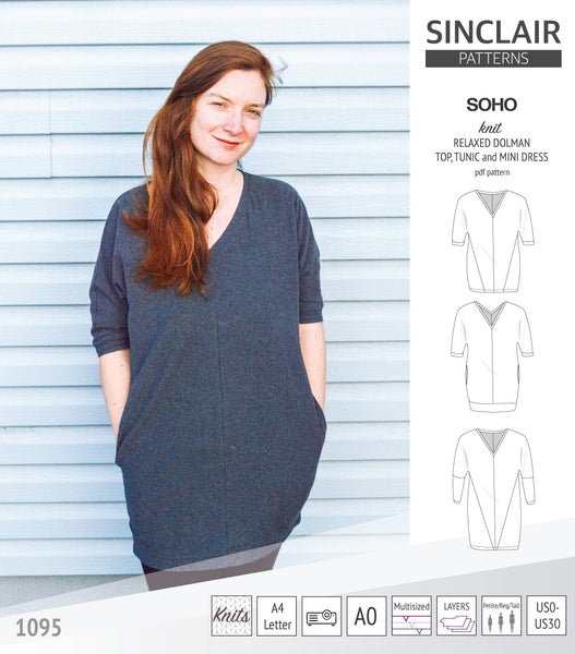 Sewing Pattern Tunic Dress XS-XXXL Notched V Neck Sleeved Dress Easy  Digital PDF T Shirt Tunic Dress Pdf Summer Dress Pattern 