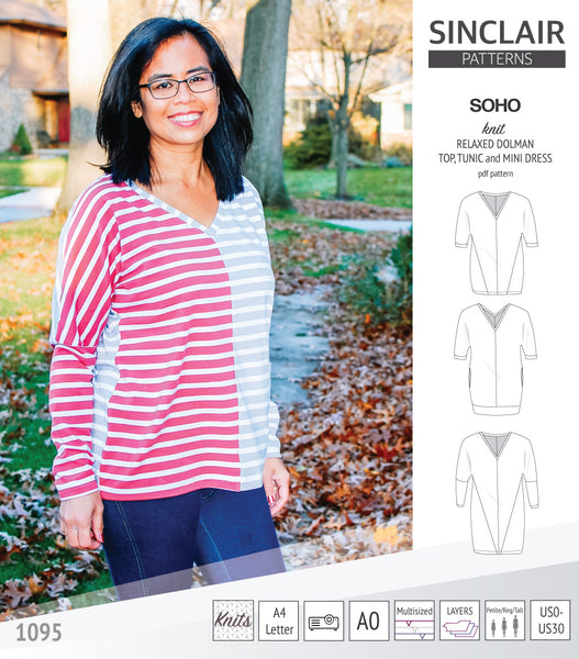 Soho dolman relaxed style top, tunic and mini dress - pdf sewing ...