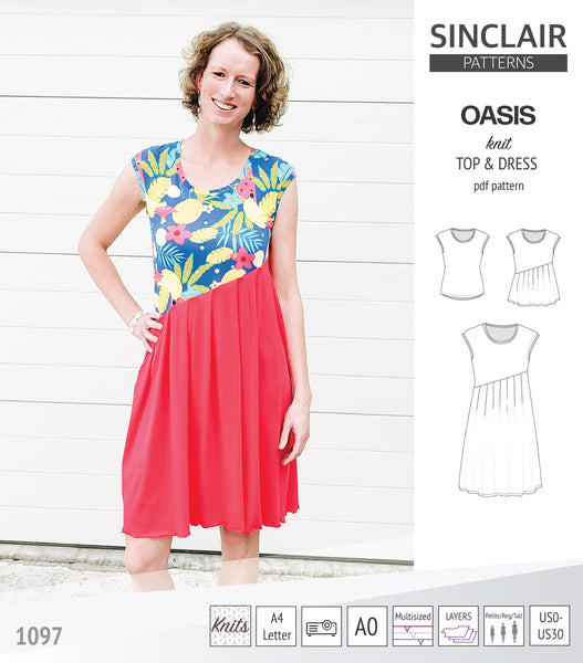 Oasis cap sleeve top and dress with pockets pdf sewing pattern ...