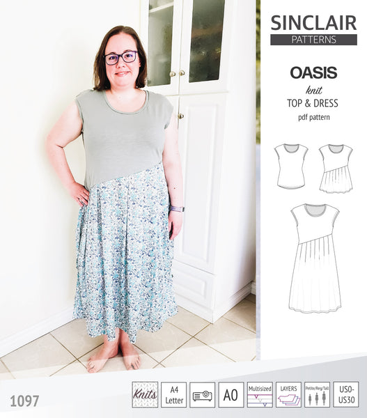 Oasis cap sleeve top and dress with pockets pdf sewing pattern ...