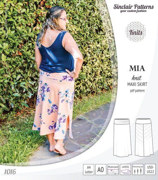 Mia knit maxi skirt with side slits and yoga style waistband (PDF ...