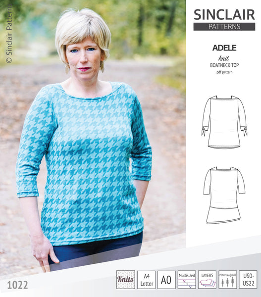 Boat Neck- Front Deep Round Elbow Sleeve Blouse PDF Pattern